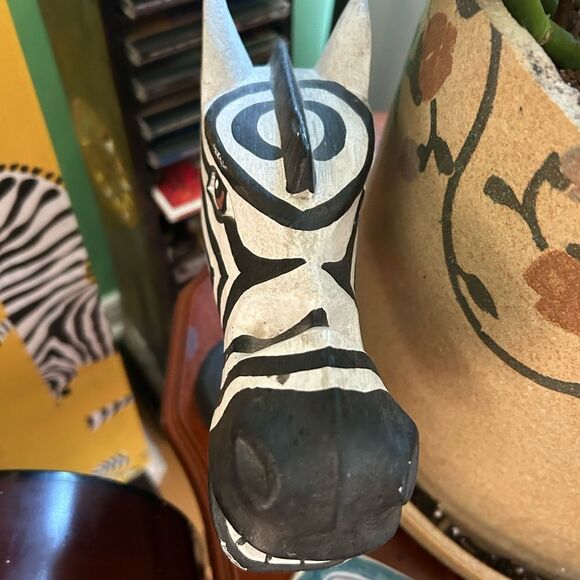 Rare Unique, vintage 90s hand-carved zebra head sculpture made Indonesia 8"x8.5" - Picture 12 of 13